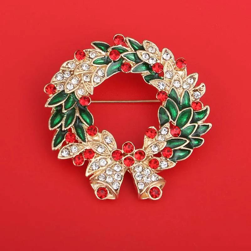 Christmas Brooches for Women Exquisite Cute Santa Bells Brooch Pin Shiny Zircon Garland Badge Trendy Clothes Accessory Jewelry