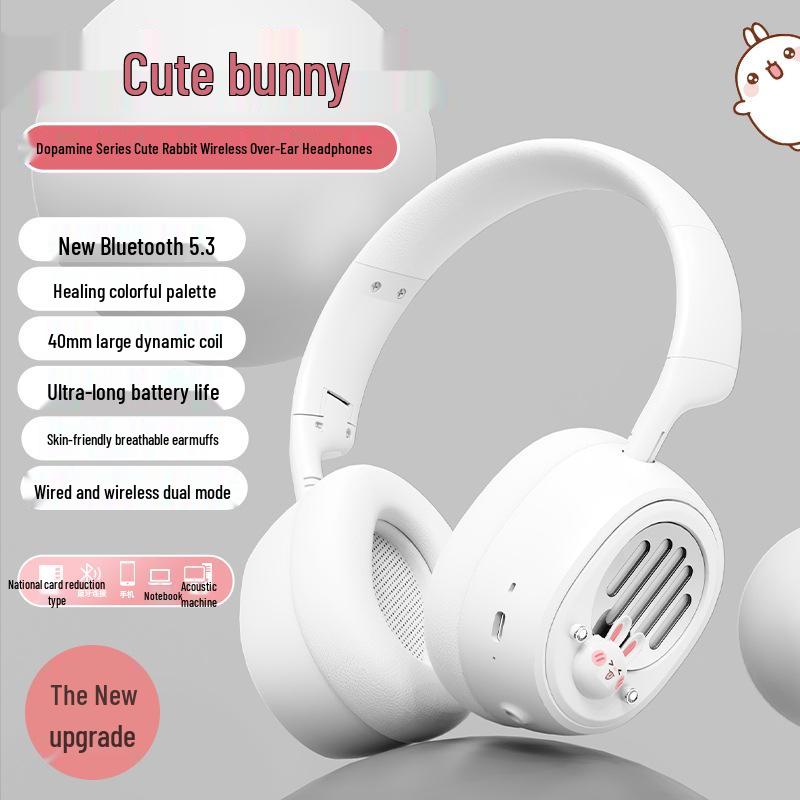 Cute Rabbit Over-Ear Bluetooth Headphones - Soft, Cloud-like Feel, High-Value Wireless Audio with Voice Call Capability
