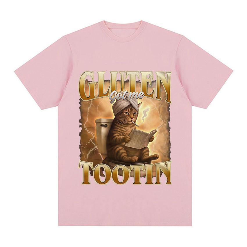 Funny Cat Shirt Gluten Got Me Tootin Meme TShirt Unisex Women Vintage Aesthetic Cotton T Shirts Fashion Oversized Clothing T Shirt