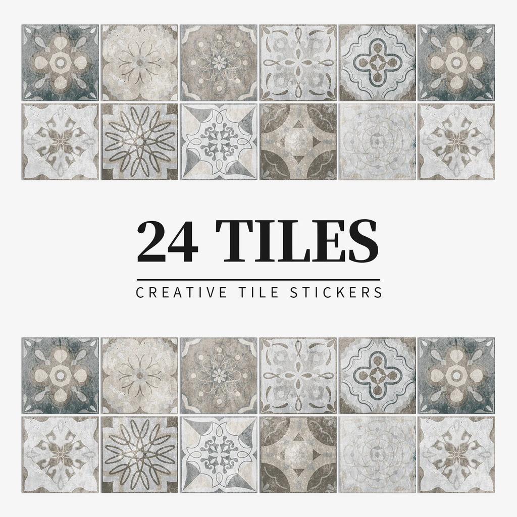 24Pcs Gray Moroccan Wall Sticker Art Water-Repellent Vinyl Peel And Stick Tile Sticker Home Decor Kitchen Bathroom