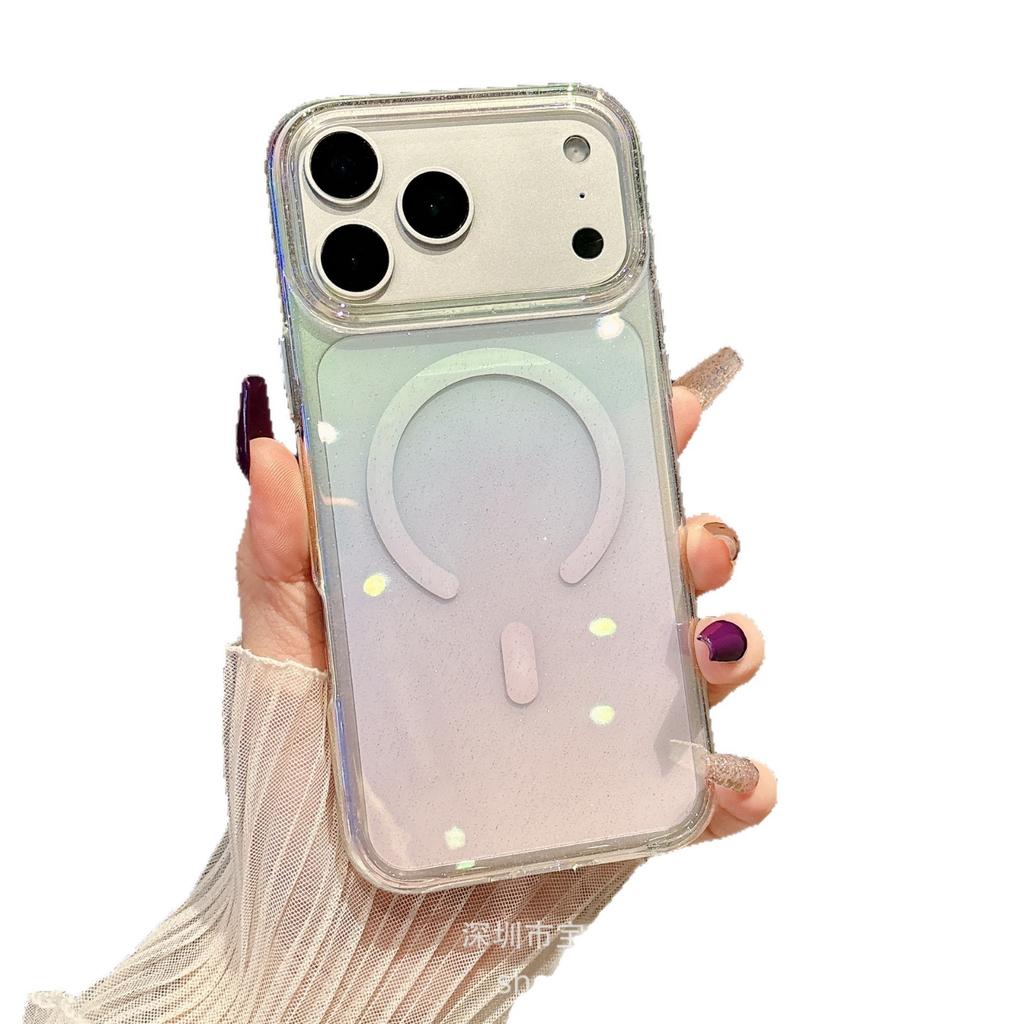 Glitter mobile phone case is suitable for iPhone17Promax European and American transparent magnetic attraction Apple 17 new models