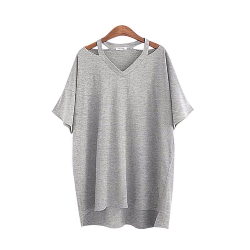 2021 Summer Women's Plus Size Loose Casual V-Neck T-Shirt, European & American Style, Medium-Long Length (Fits Up To 260 Pounds)