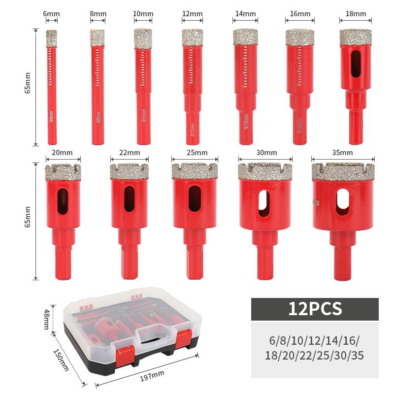 Diamond Set Auto Eject Spring Cooling Wax Hex Shank For Glass Stone Tile Ceramic Wet Dry Drilling Drill Bit 12Pc