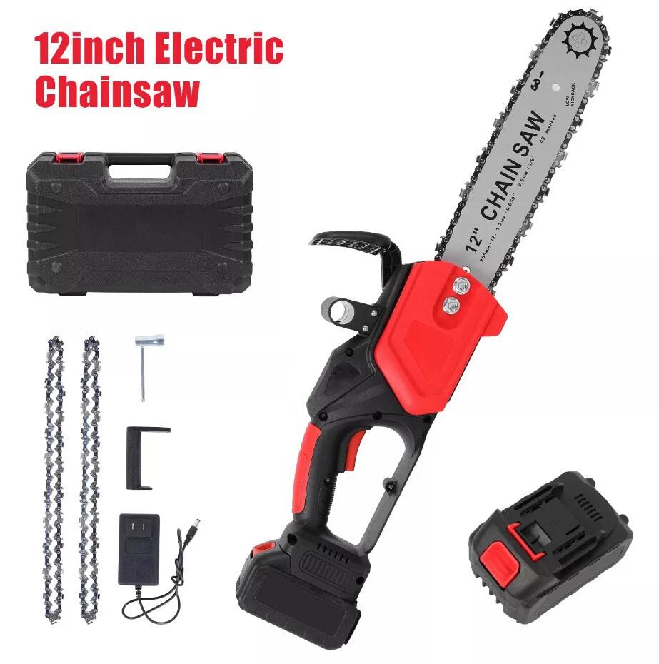 

21V 12Inch Cordless Chainsaw High Power Household Brushless Electric Handheld Chainsaw Electric Cutting Tool With Battery Charge красный