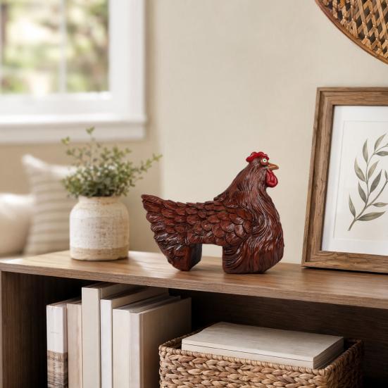 Ornamento de Cerca em Forma de Galinha, Resina com Textura de Pena 3D, Figura de Galinha Gordinha Fofa para Casa Jardim Fazenda Pátio Quintal