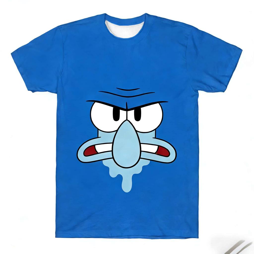 SpongeBob 3D Summer Short Sleeve Harajuku Round Neck Hip Hop Casual Kids Men Women Tshirt Adult Children's Parent Child T Shirts