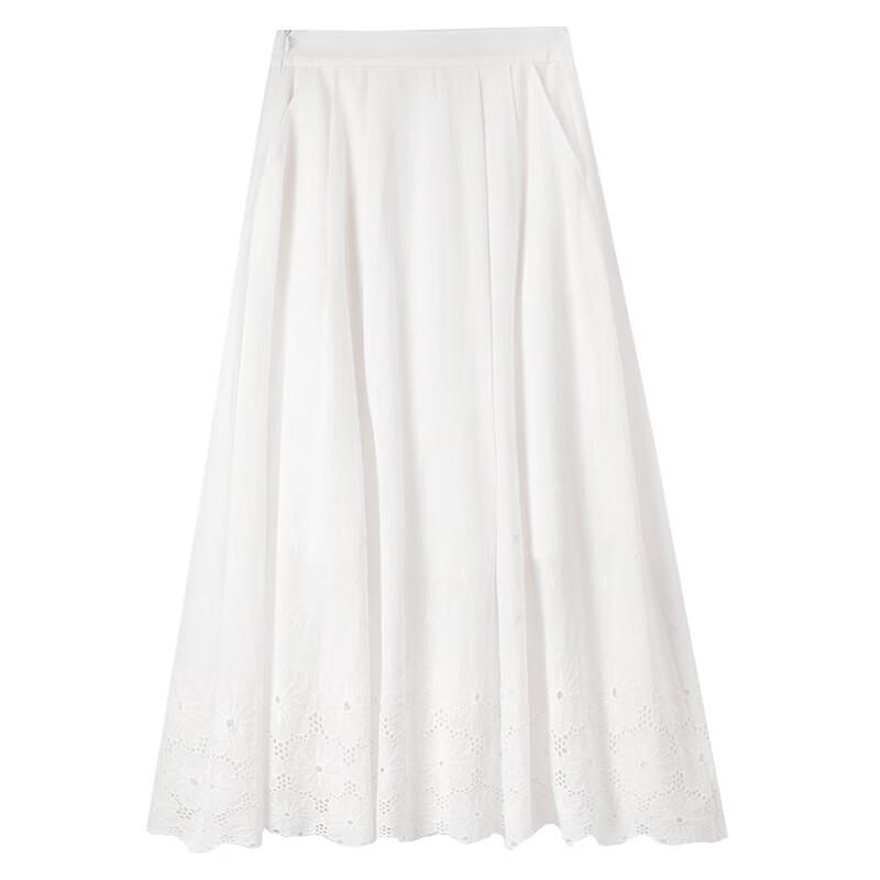 Women's Cotton Embroidered High-Waisted A-Line Midi Skirt