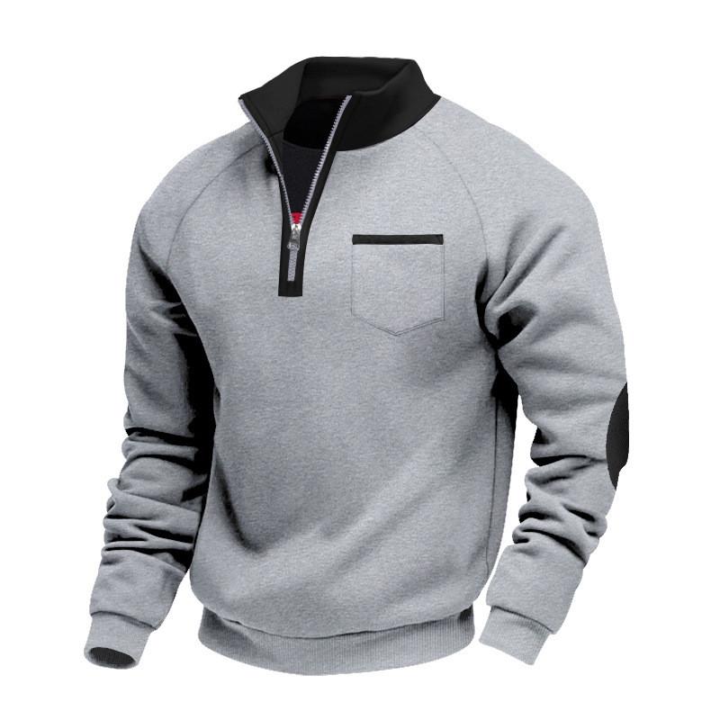 American Mens Fleece Hoodie With Zipper Stand Collar For Casual Winter Wear