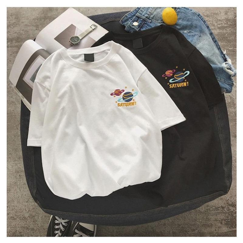 

Принтованная планета Футболка женская с круглым вырезом, белая, с коротким рукавом, летняя, новая, свободного кроя, большого размера, студенческий топ, женская одежда 2XL белый