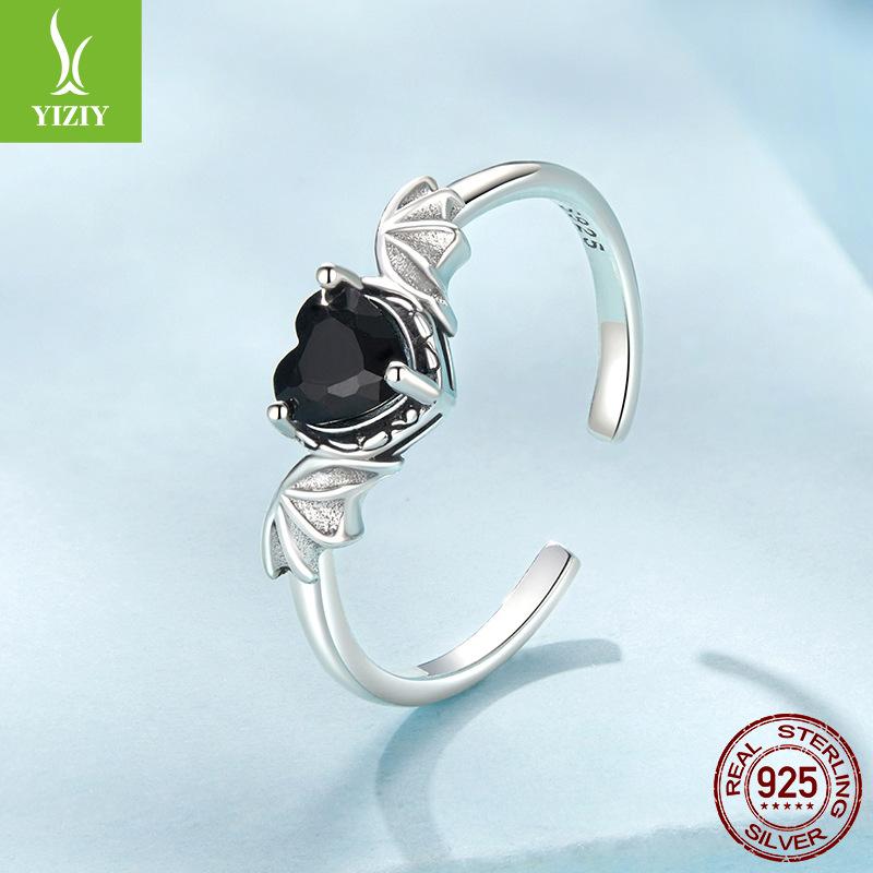 Black Zirconium Love Wing Ring Male Retro Personality Neutral Ins Wind Ring Female Light Luxury