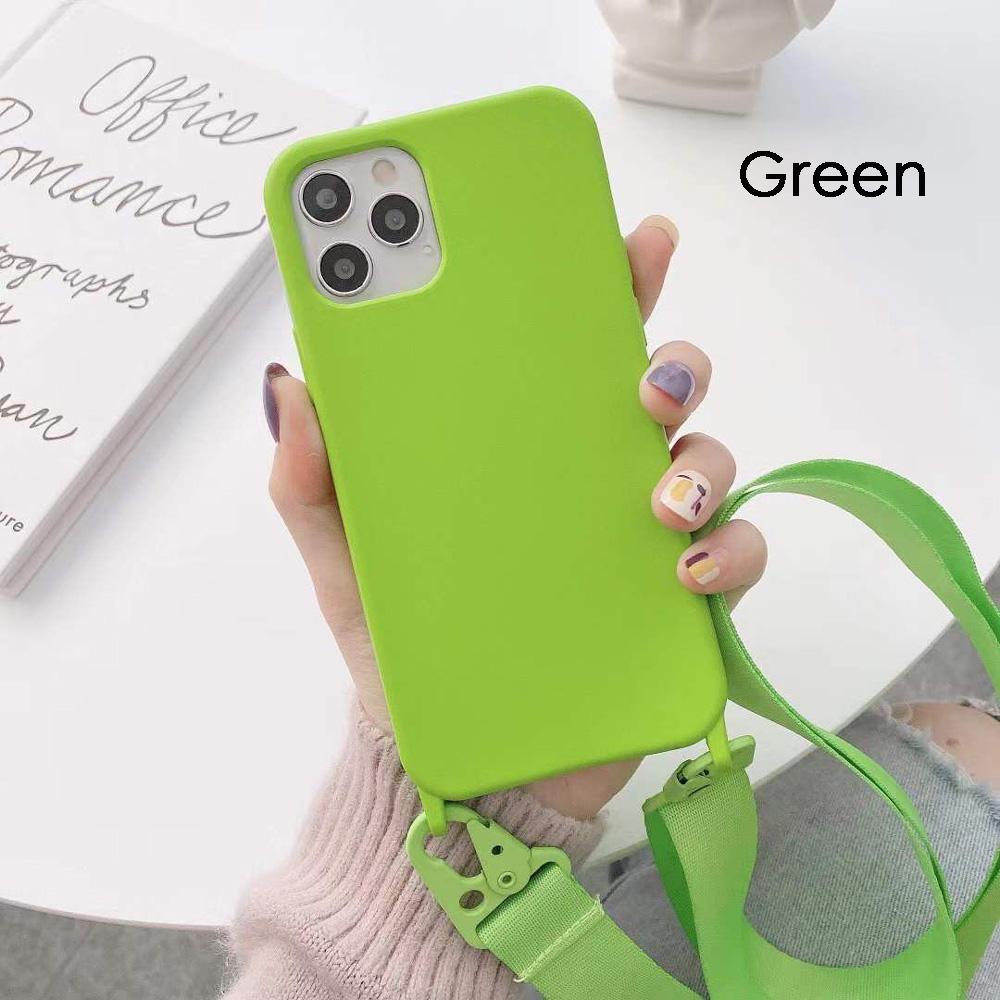 Funda de Silicona con Cordón para iPhone 11 12 13 14 15 Pro Max Color Caramelo Cubierta Trasera Suave con Cordón para el Cuello.