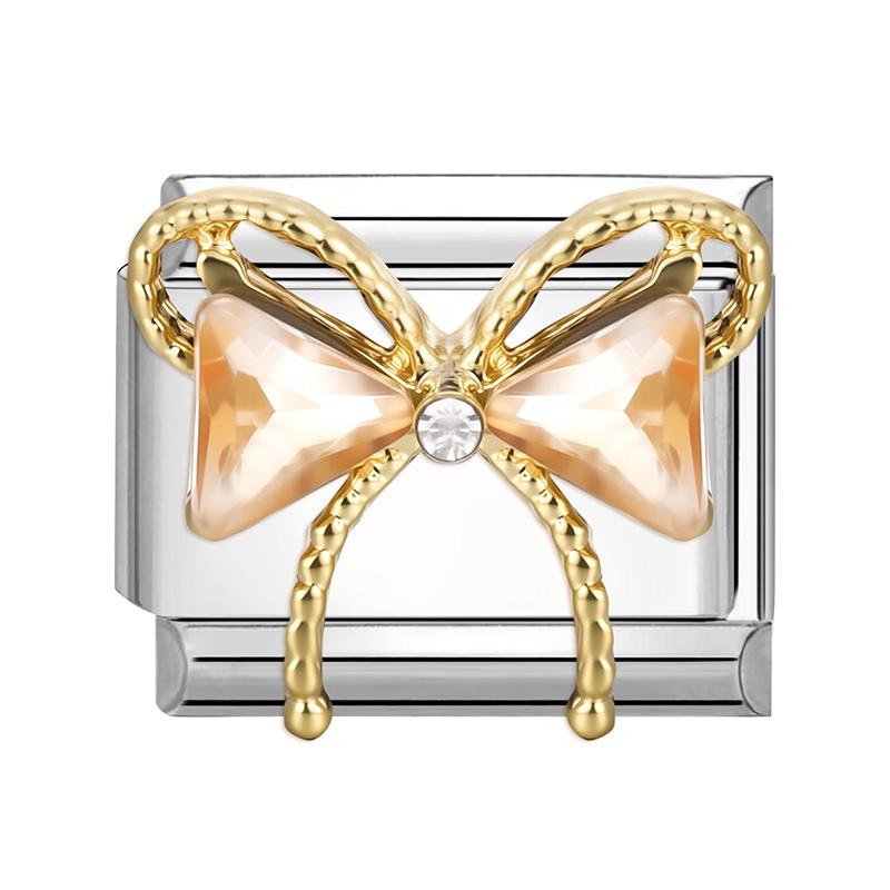 Shiny Zircon Bow Knot Heart Butterfly Pendant Italian Charm Links Fit 9mm Stainless Steel Bracelet Women DIY Making Jewelry Gift