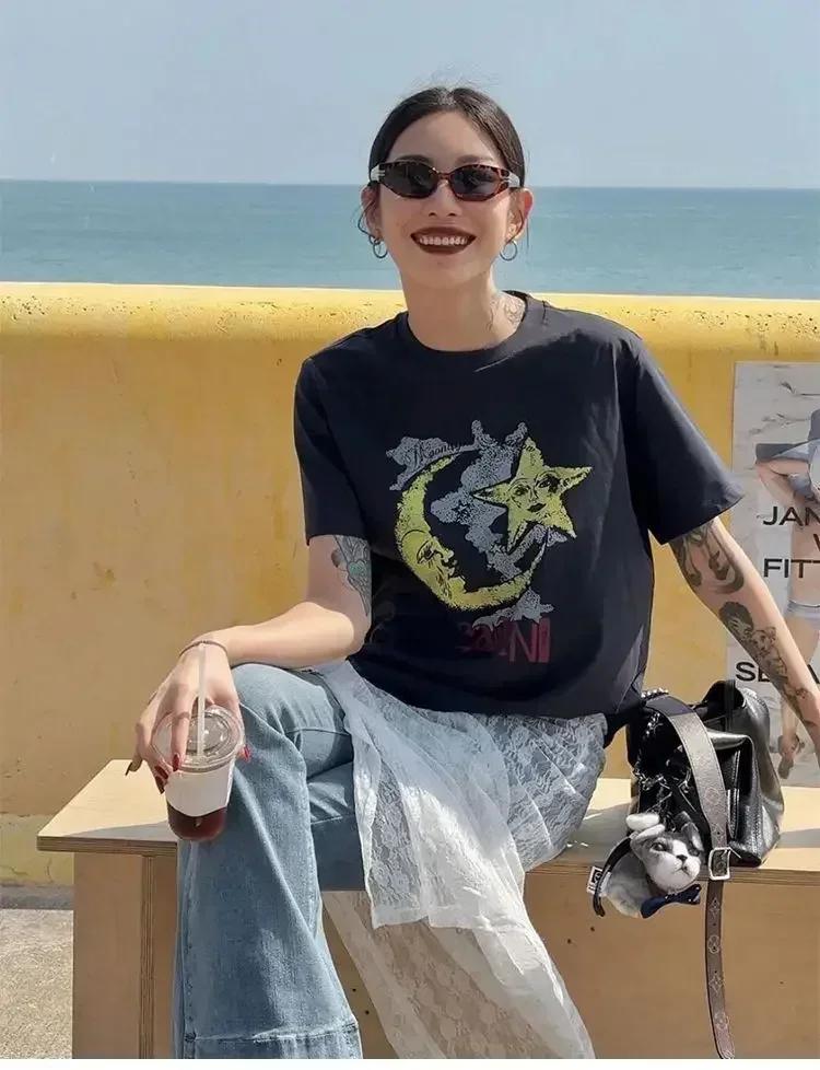 

2025 Новый Весенний и Летний Новый Узор Вишня Роза Тигровый Кот Футболка Универсальная Летняя Парная Футболка С Коротким Рукавом Топы 4XL