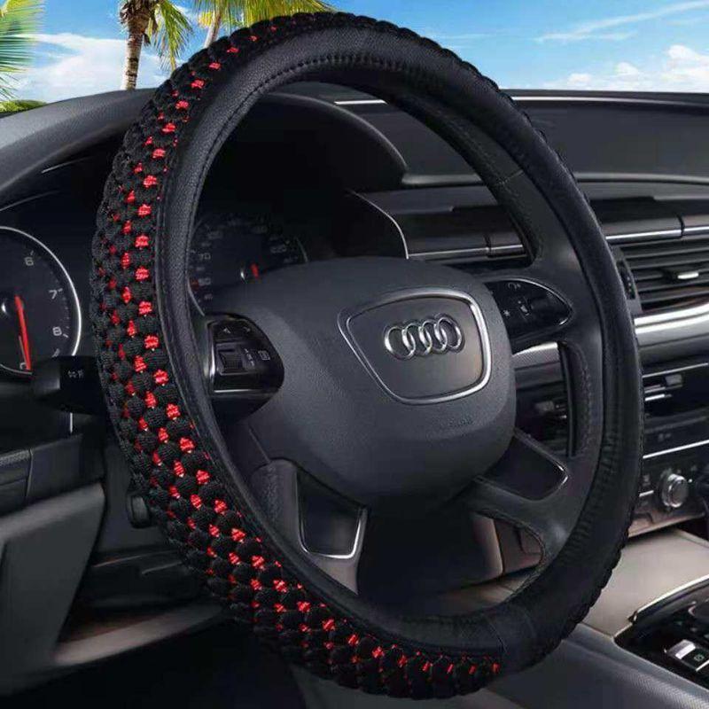 

Feel to the Touch, Ice Silk Car Steering Wheel Cover, Universal for All Seasons, Summer Car Handle Cover, Anti-Slip, Wear-Resistant, Sweat-Absorbent Braided Black and Red 38cm Universal