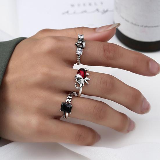 Yousheng Couple Ring Punk Style Decorative Open Design Adjustable All-match Jewelry Gifts Geometric Men Women Faux Gem Decoration Finger Ring for