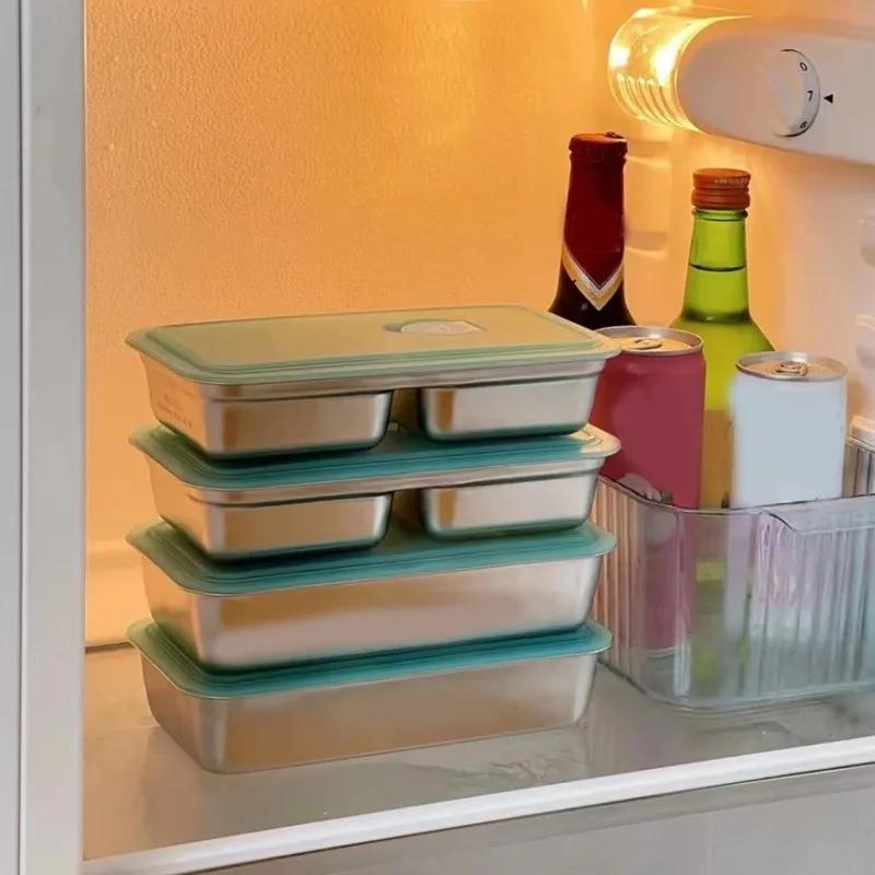 Wiederverwendbare Edelstahl-Doppelkammer-Lunchbox mit Deckeln, Edelstahl-Lunch-Snackbox, Lebensmittelaufbewahrungsbehälter liyi