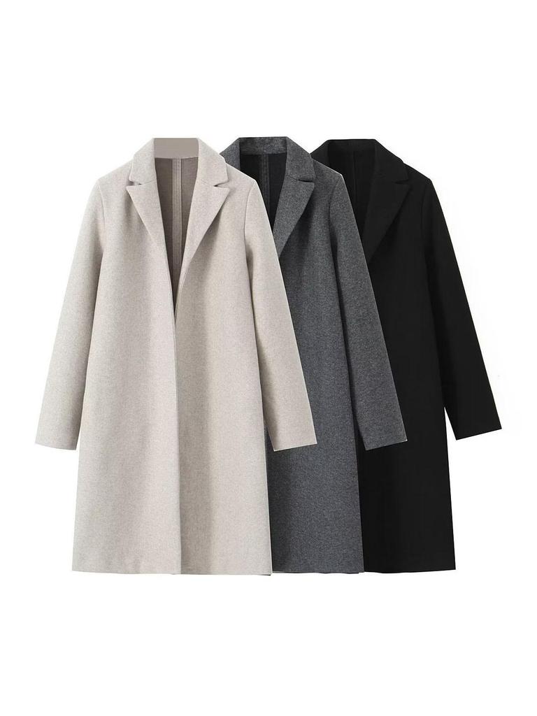 Women's Solid Color Loose Slimming Long Coat - Autumn 2023 Collection