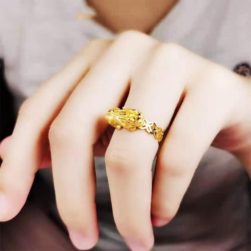 Vietnamesischer Pixiu Goldmünzring: Vergoldeter Gelbmessing Schmuck Geschenk