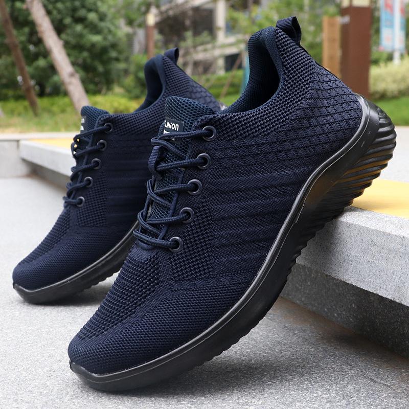 Men s Breathable Flyknit Mesh Sneakers - Spring Casual Polyurethane Shoes 43 синий