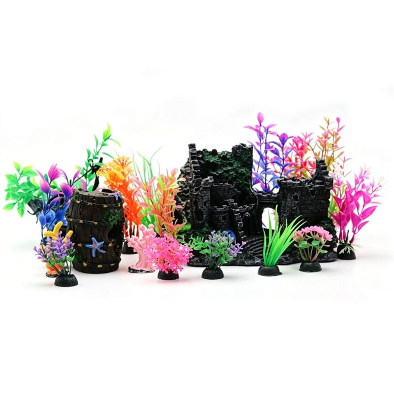Aquarium Landscape Props with 17 Mixed Plant for Fishtank Decoration Use, Indoor Tanks Underwater Decoration and Home Styling Use