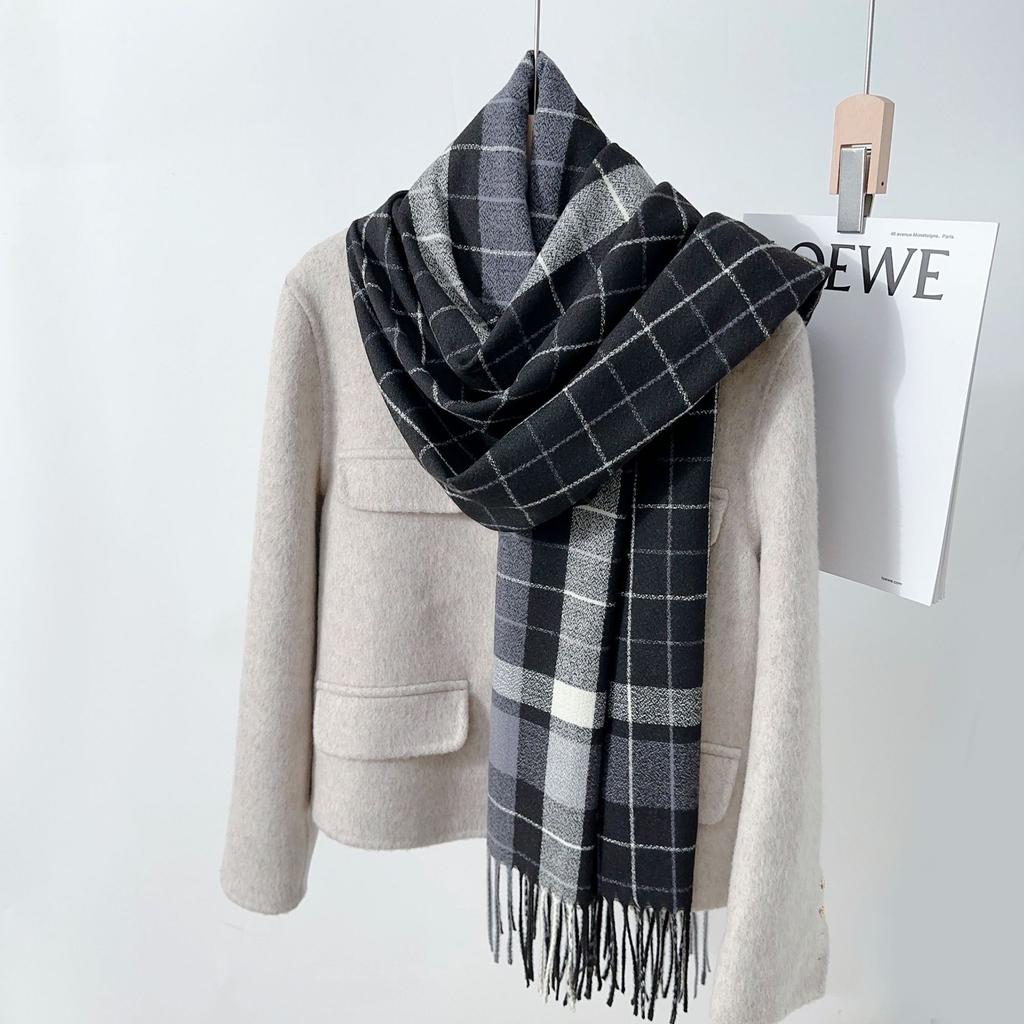 Fashion plaid scarf imitation cashmere thickened warm and cold protection neck fringed scarf dual-purpose shawl