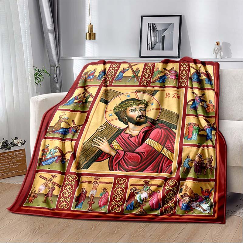 Retro Jesus Virgin Mary Art Flannel Blanket,Ultra Soft Warm Plush Throw for Home Bedroom Bed Sofa Cover Office Travel Gift Kid