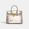25cm Borsa Birkin Classica Moda Motivo Coccodrillo Lusso Donna Grande Capacità Tote Spalla a Tracolla Borsa Media Materiale PU Morbido Chiusura con Fibbia