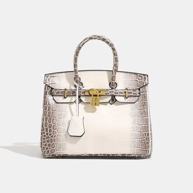 25cm Borsa Birkin Classica Moda Motivo Coccodrillo Lusso Donna Grande Capacità Tote Spalla a Tracolla Borsa Media Materiale PU Morbido Chiusura con Fibbia