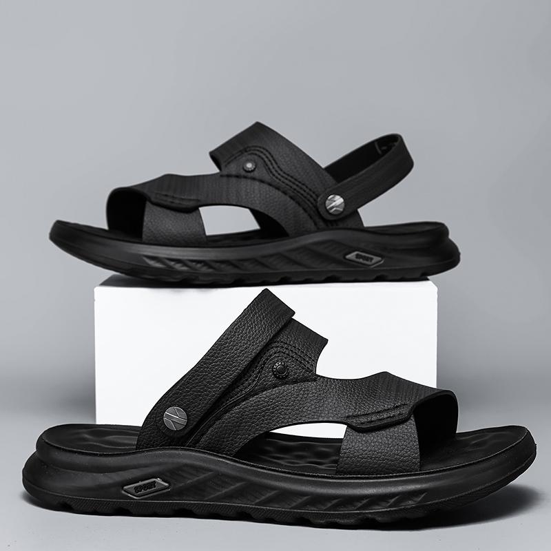 

Fashion Summer Sandals for Men Outdoor Casual Sport Slippers PU Leather Non slip Breathable Roman Shoes Beach Flip Flop Garden Shoes 38 чёрный