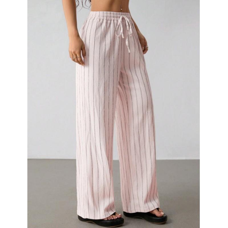 Women's Spring Retro Striped Wide-Leg High-Waisted Slimming Straight-Leg Casual Pants for Work