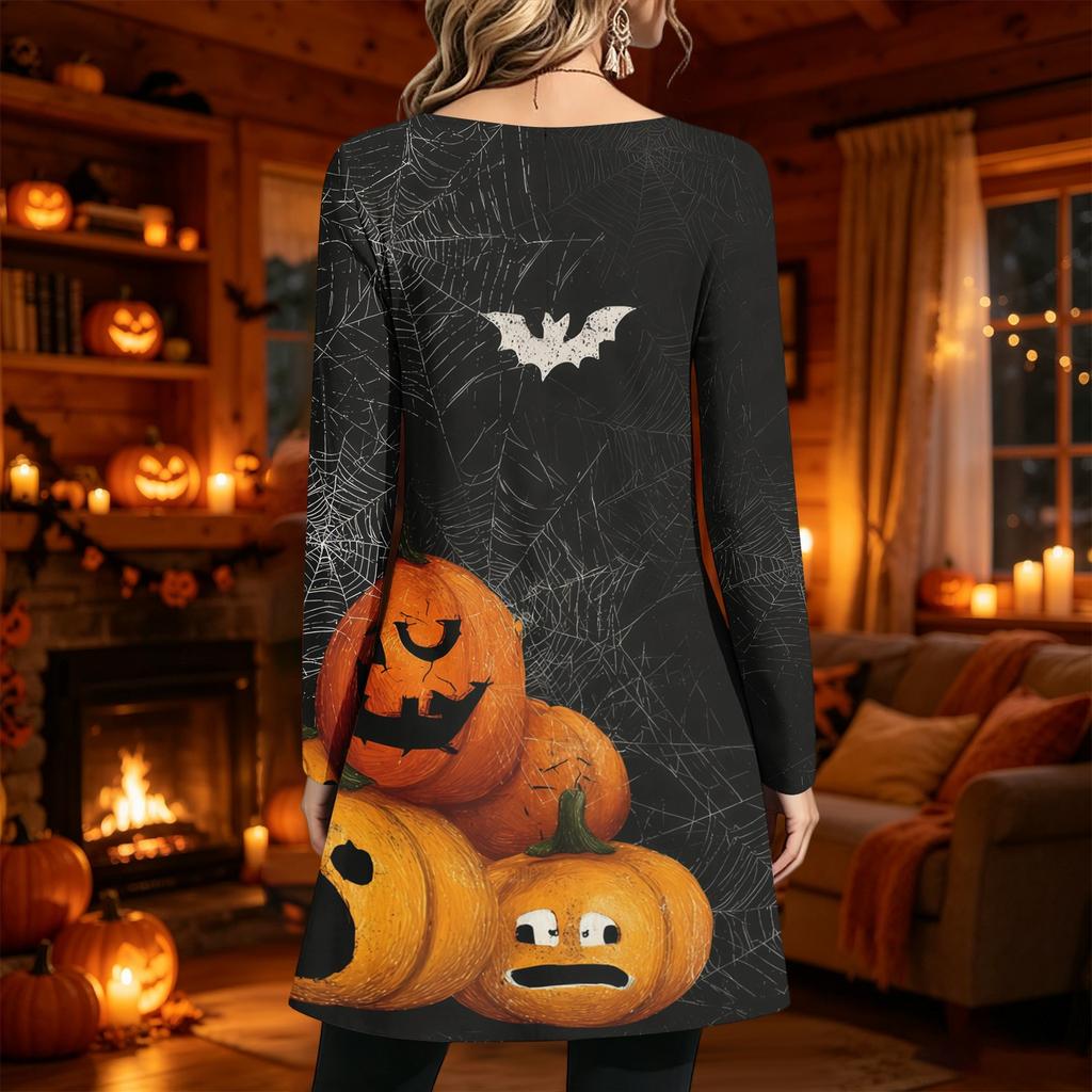 Women's Casual Printed Long Sleeve Neck Dress for Daily Wear