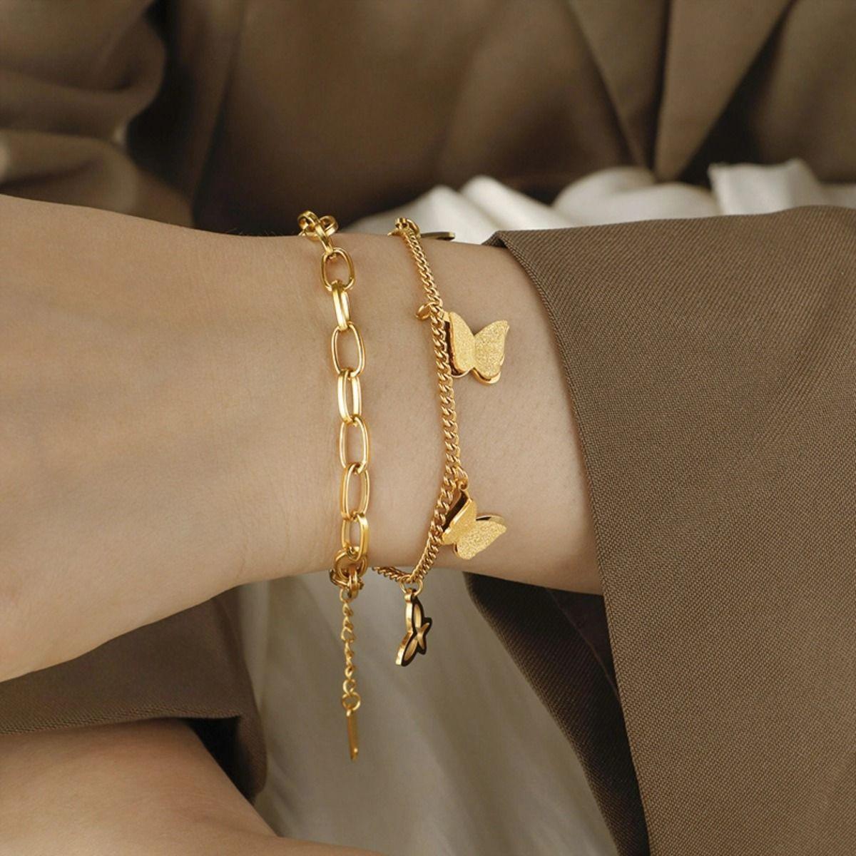 

Модный браслет-бабочка для женщин из титановой стали с позолотой, не выцветающий браслет, ювелирные изделия для вечеринки, подарок