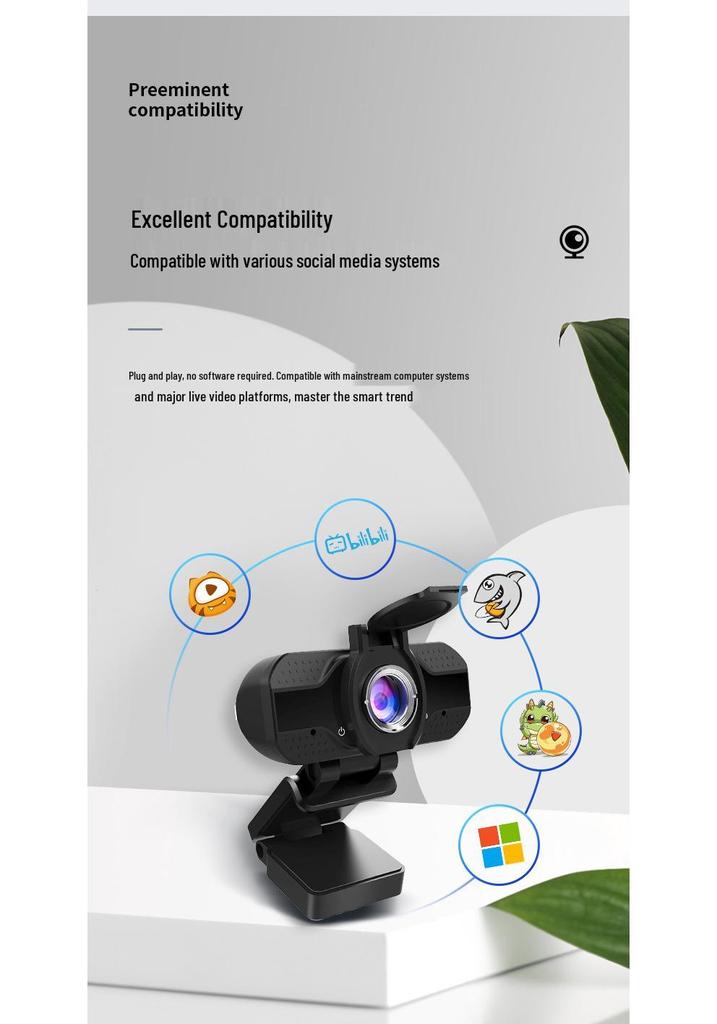 1080P HD Network Camera for Video Conference, Online Class, Live Broadcast with Privacy Cover & Stand, Driver-Free.