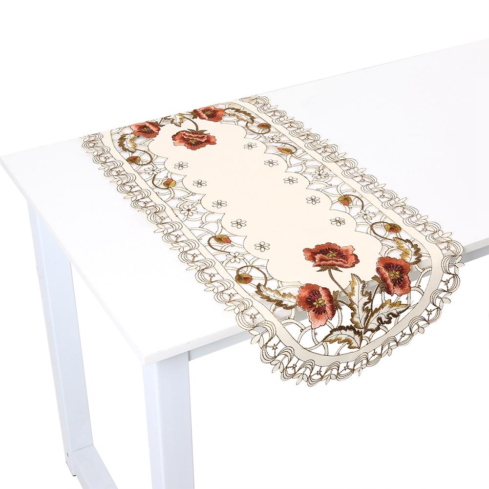 Red Floral Flower Hollow Embroidered Table Runner Tablecloth Cutwork Table Decor