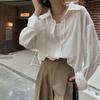 Spring Autumn Polo-neck Elegant Fashion White Shirt Women Long Sleeve Casual All-match Cardigan Blouse Top