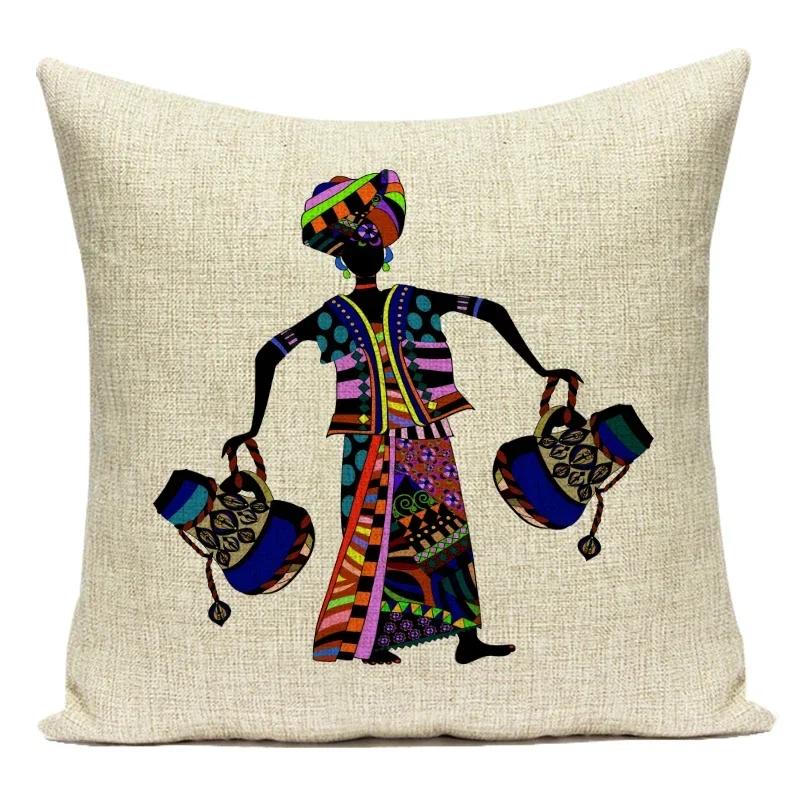 Retro Characters Cushions Case African Woman Sofa Seat Decorative Pillow Cases Abstract Geometry Home Cushion Cover