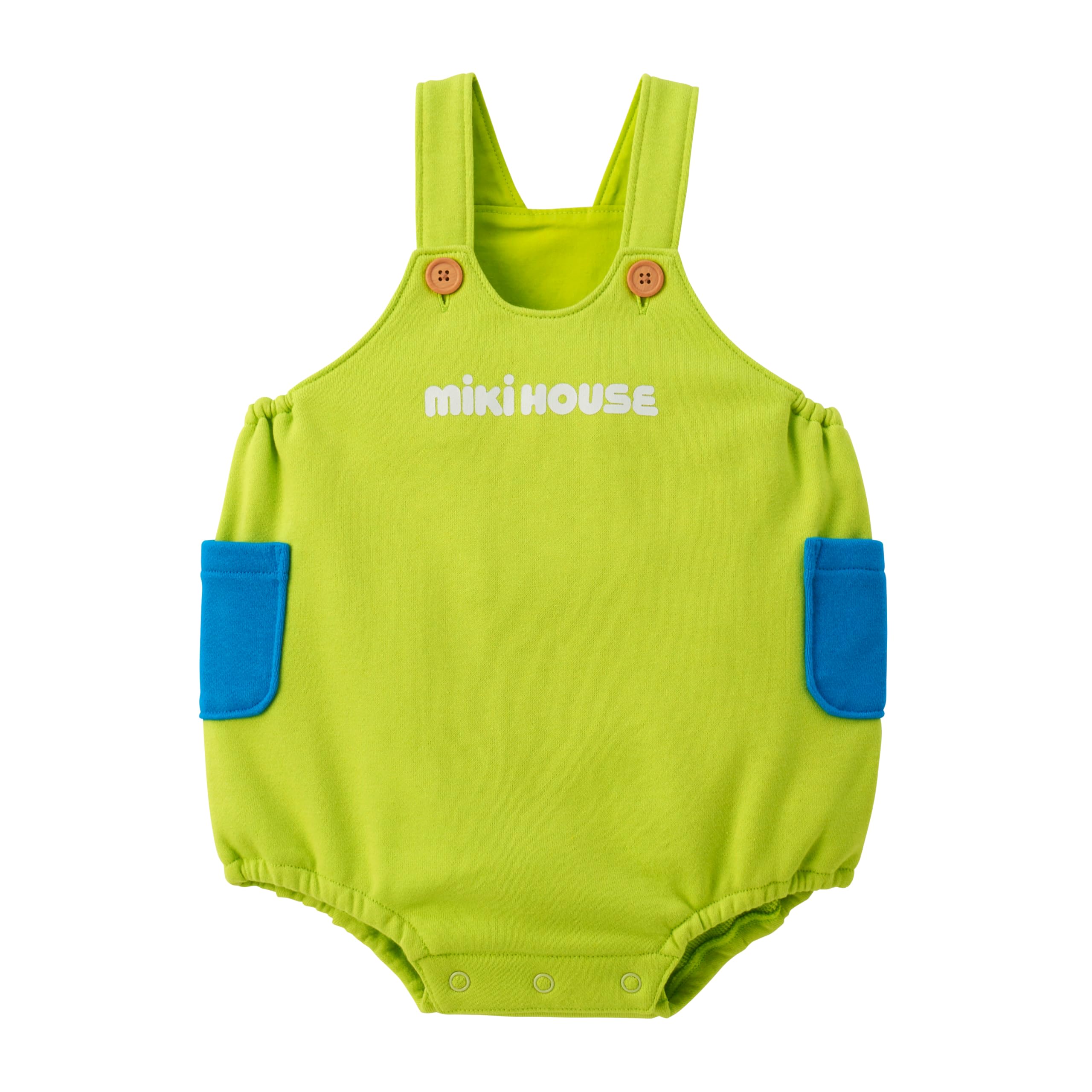 

ромперы для мальчиков и для младенцев и для свободного размера светло-зеленый [Miki House] логотип, эксклюзив для WEB, однотонный, для девочек, для детей, для младенцев, детские