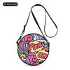 Cartoon Graffiti Print Women Round Crossbody Bag Vintage Circle Shoulder Bag Adjustable Strap Travel Messenger Bag Gift