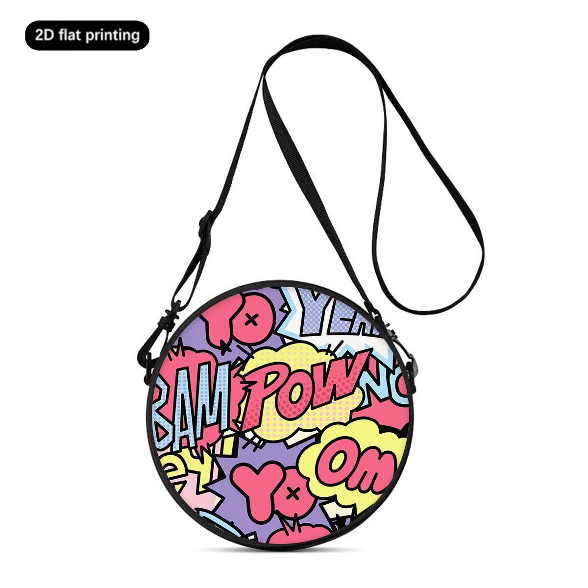 Fancy Style Studio Cartoon Graffiti Print Dames Ronde Crossbody Tas Vintage Cirkel Schoudertas Verstelbare Riem Reizen Messenger Tas Cadeau black