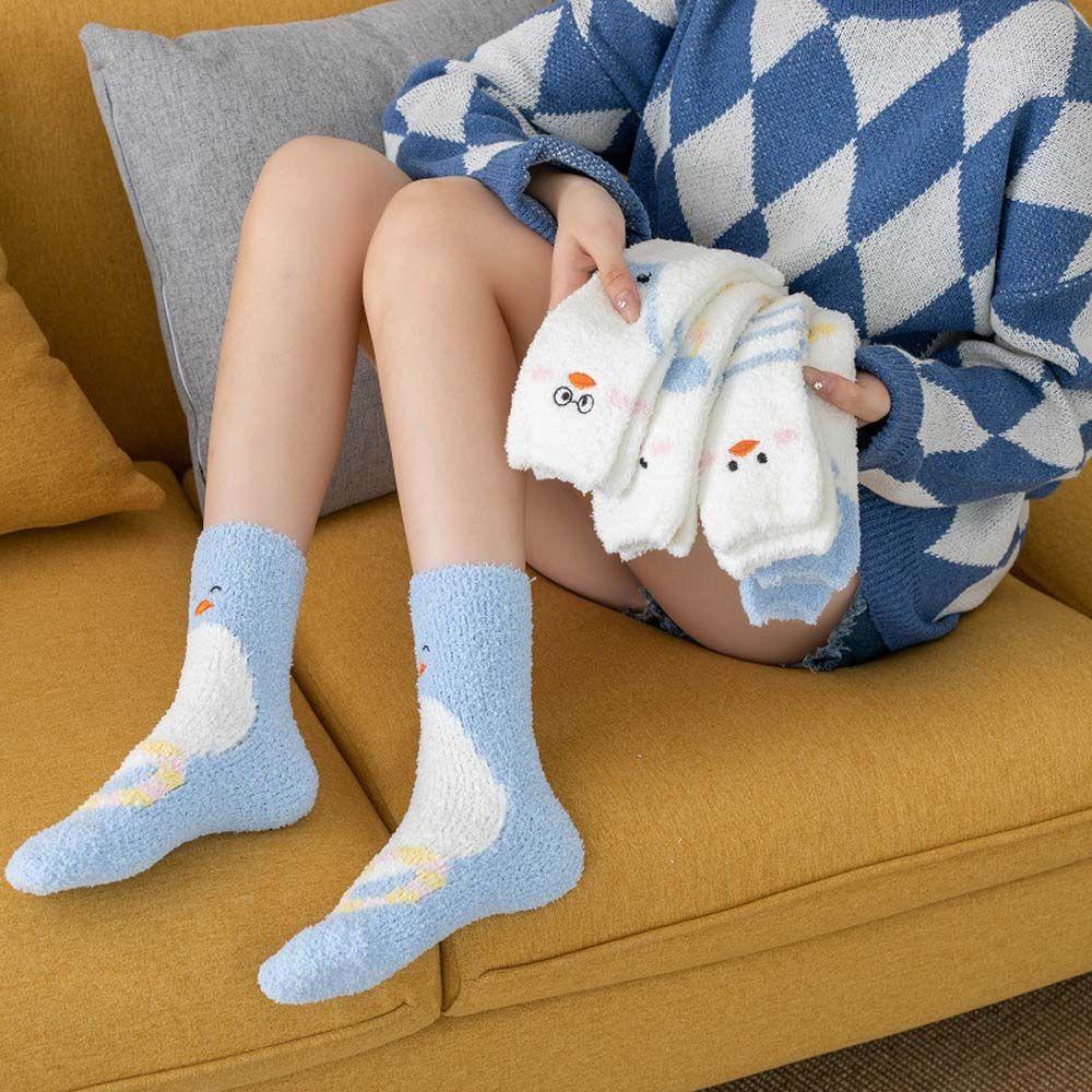 

Print Cartoon Duck Sweet Simple Cute Floor Socks Female Hosiery Coral Fleece Socks Mid-tube Socks A