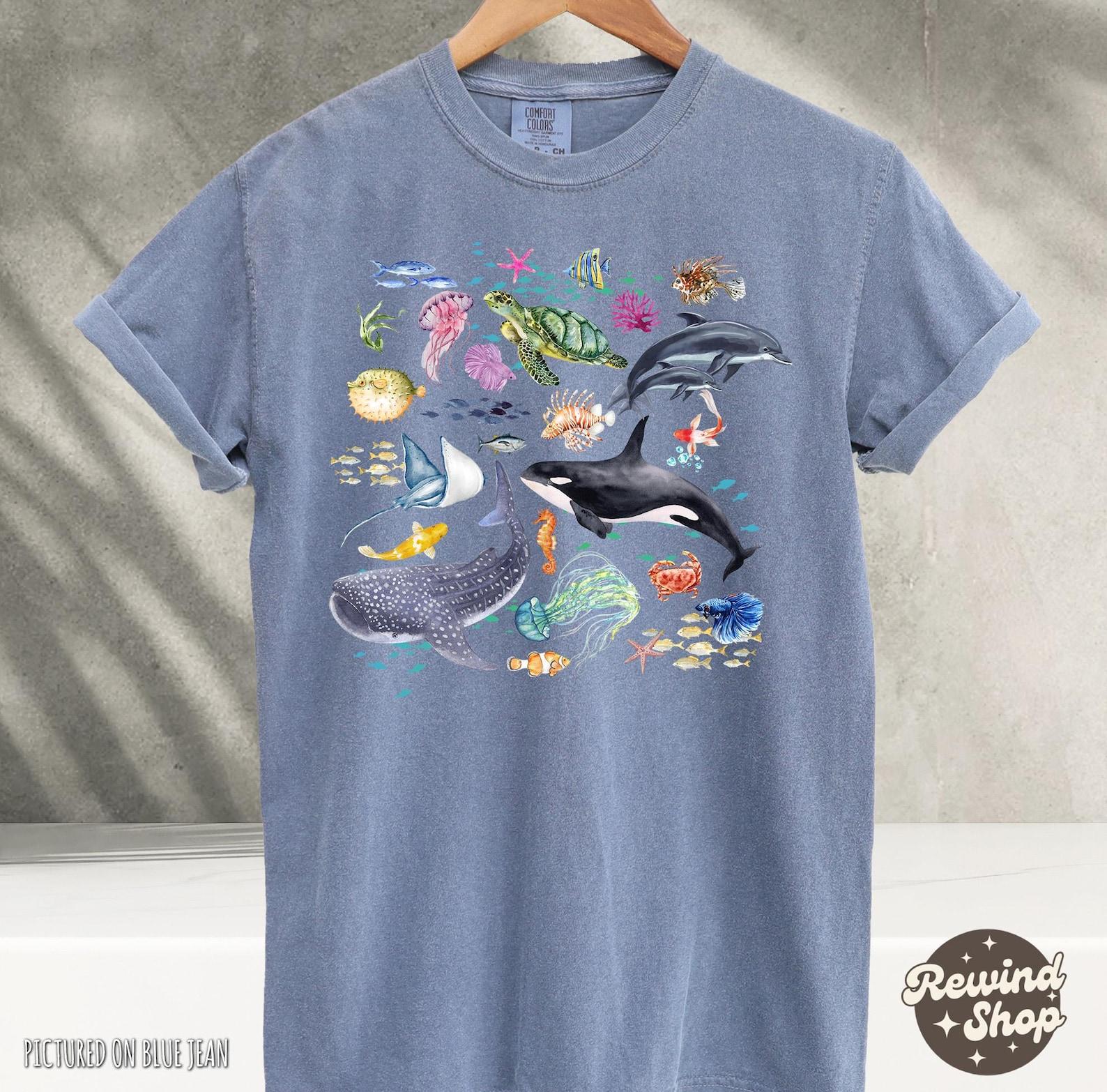 Comfort Colors Watercolor Sea Animal Tshirt, Ocean Nature Shirt, Sealife, Ocean, Whale, Orca, Turtle, Dolphin Shit, Unisex Adult Tee S