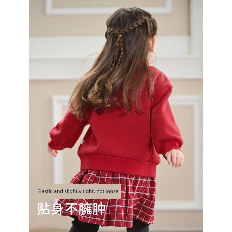 David Bella Girls' Red Sweatshirt Baby Half-Turtleneck Pullover Stylish Winter New Children's New Year Top