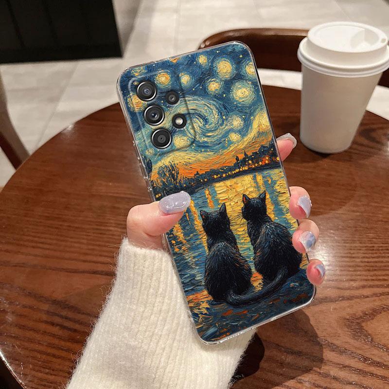 Cat Van Gogh Starry Night Painting Phone Case For Samsung Galaxy A56 A57 A37 A55 A54 A36 A35 A26 A25 A16 A17 A07 A52 A21s Cover