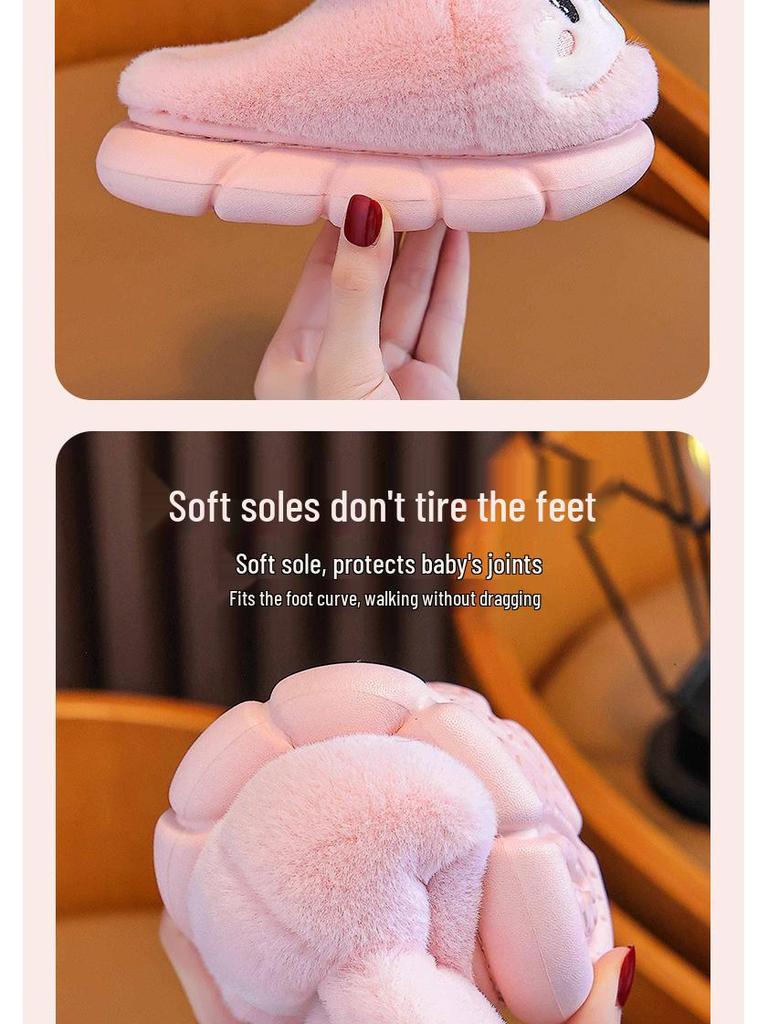 Kids' Winter Indoor Cotton Slippers - Non-Slip, Cute Rabbit Design for Boys & Girls