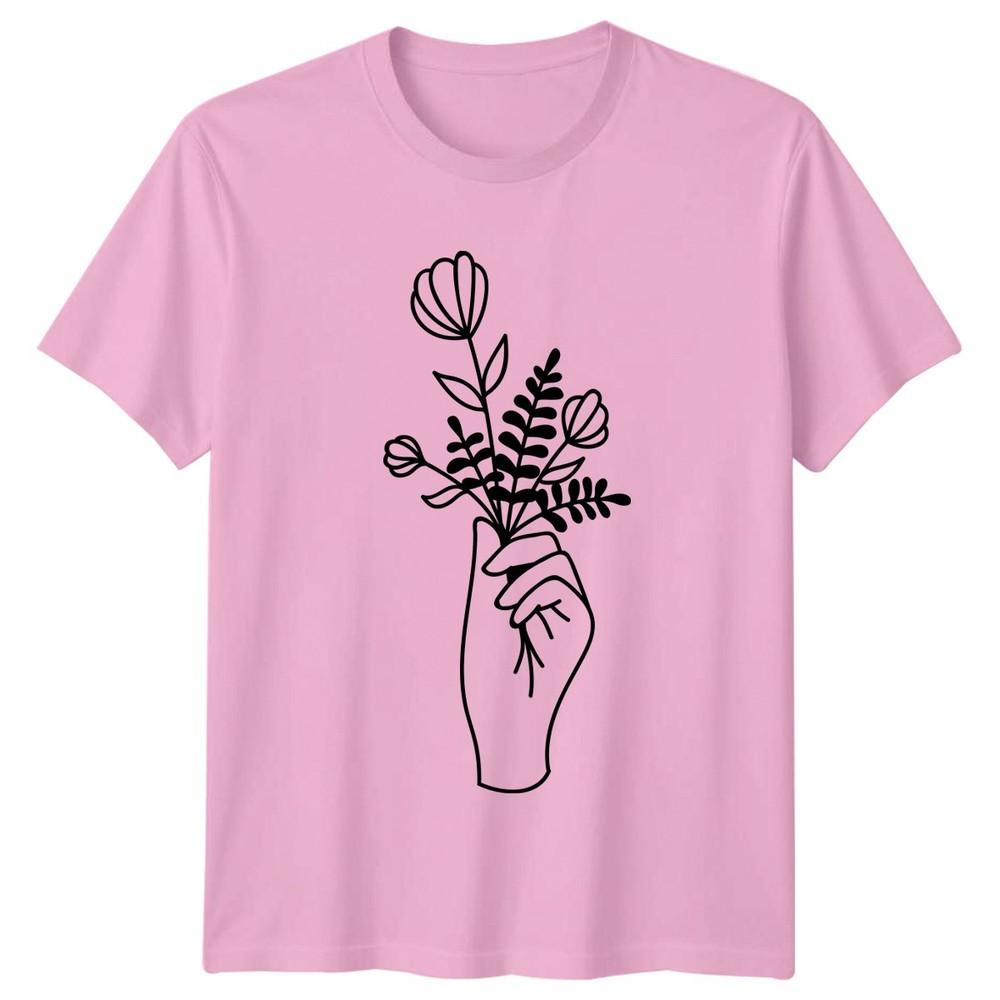 Minimalist Line Art Hand Holding TShirt Minimalist Floral Nature Birthday Gift