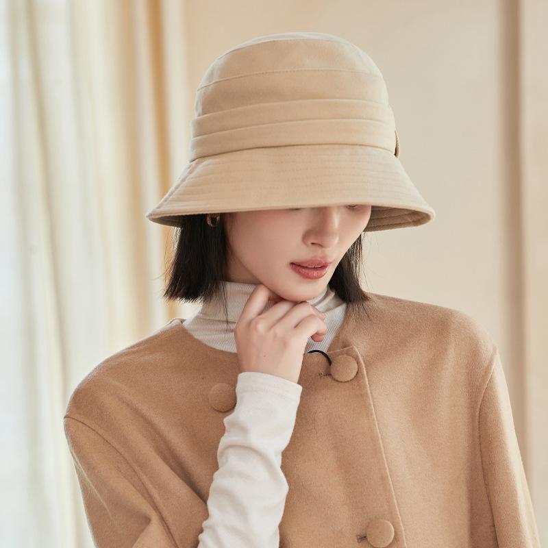

Женская шляпа рыбака Весна и Осень Корейская версия Однотонная шляпа с бантом Модная Повседневная Универсальная Зимняя шляпа-ведро One Size