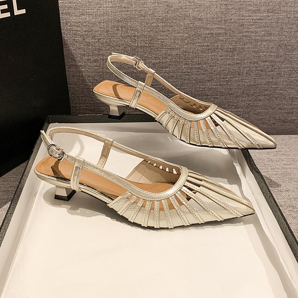 French Hollow Bag Head Sandals Women's Summer New Thin Temperament Special-shaped Heel Niche Design Roman Shoes Platform Heels