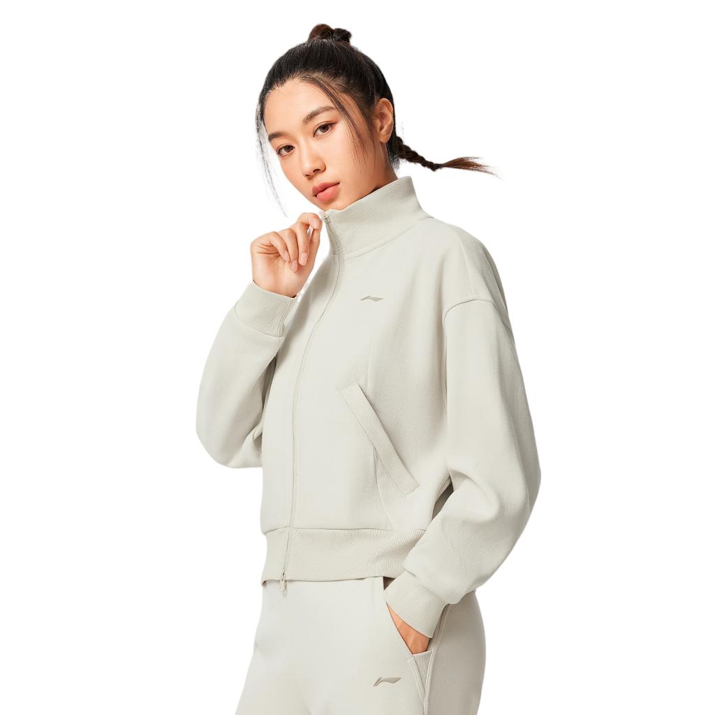 Li Ning Fitness Series Casual Versatile Simple Comfortable Stand Collar Loose Jacket Women Jackets AFDVF80-1