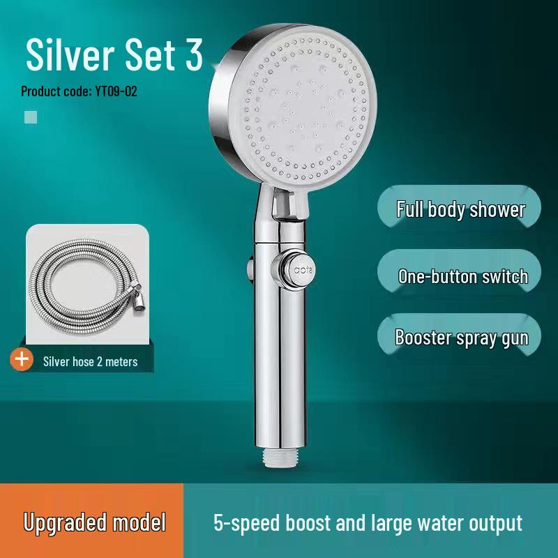 Supercharged High-Pressure Shower Head with Hose Set