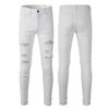 Elastické úzké pánské džíny White Jeans High Street Broken Holes s Diamonds Jeans